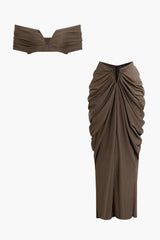 Desiree | Elegantes Off-Shoulder-Set mit Drapierung – Dunkelbraun