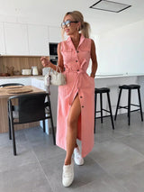 Hanna | Ärmelloses langes Jeanskleid – Rosa
