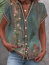 Autumn | Blumenmuster V-Ausschnitt Bluse – Grün