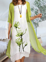 Daisy | Blumenmuster Transparent Cardigan Zweiteiliges Set – Grün