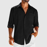 Raivo | Herren Langarm Leinen Overshirt – Schwarz