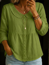 Arlira - Bluse mit Peter-Pan-Kragen aus weichgriffigem Leinen – Oliv
