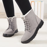 Winterschuhe Damen | Schnürung Flache Sohle Stiefel – Grau
