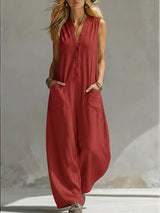 Farella - Jumpsuit mit weitem Bein und lockerer Passform – Rot