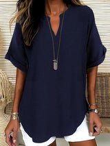 Xalina - Bluse mit weicher Haptik und Ausschnitt-Detail – Marineblau