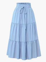 Damenrock mit Smockbund Eleganter Alltagsstil Midi Volantrock – Hellblau