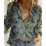 Freesia – Bluse mit Blumenmuster – Blau Grün
