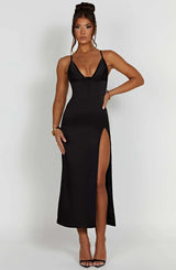 Elegantes Midikleid Mit Spaghettiträgern – Schwarz