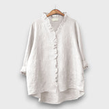 Jagina – Lockere Bluse mit Volantkante – Weiß