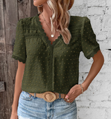 Celestine | Damen Kurzarm Bluse mit V-Ausschnitt – Grün