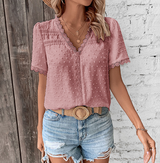 Celestine | Damen Kurzarm Bluse mit V-Ausschnitt – Rosa