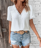 Celestine | Damen Kurzarm Bluse mit V-Ausschnitt – Weiß