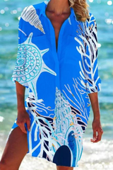 Cerena | Damen Strandbluse Hemdkragen Maritimer Print – Farbe 1