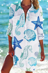 Cerena | Damen Strandbluse Hemdkragen Maritimer Print – Farbe 7