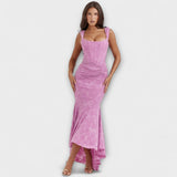 Renske - Stilvolles Maxikleid mit kunstvollem Korsett – Rosa
