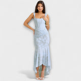 Renske - Stilvolles Maxikleid mit kunstvollem Korsett – Himmelblau