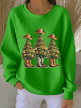 Noor - Weihnachts-Pullover mit Western-Weihnachtsbäumen – Grün