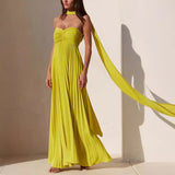 Valeria - Trägerloses Kleid aus plissiertem Chiffon mit frühlingshafter Eleganz – Gelb