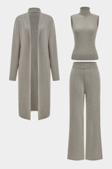 Luanne | Elegantes Dreiteiliges Set aus Geripptem Strick – Helles Taupe