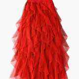 Damenrock Elegante Mehrlagige Volant Romantisches Festkleid – Rot