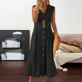 Luna - Ärmelloses Midikleid mit Knopfverschluss für einen kühlen und eleganten Sommer – Schwarz