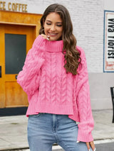 Damen-rollkragenpullover aus dickem strick – wintermode 2024 – Rosa