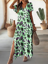 Rosavine – Stilvolles Maxikleid mit Animalprint – Grün