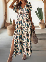 Rosavine – Stilvolles Maxikleid mit Animalprint – Khaki