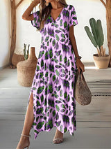 Rosavine – Stilvolles Maxikleid mit Animalprint – Lila