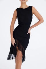 Elegantes Rüschen Sheath-Kleid | Feminin, tailliert & vielseitig – Schwarz