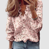 Clementine | Damen Florale Rüschen Langarmbluse – Rosa