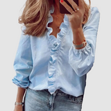 Clementine | Damen Florale Rüschen Langarmbluse – Blau