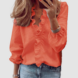 Clementine | Damen Florale Rüschen Langarmbluse – Rot
