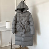Langer Wintermantel mit Kapuze – Grau