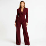 Bettina | Damen Eleganter Jumpsuit V-Ausschnitt Weite Beine – Jumpsuit Elegant 2026 – Rot