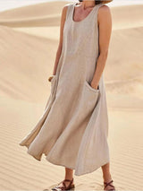 Dana | U-Ausschnitt Ärmellos Maxikleid – Khaki