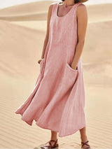 Dana | U-Ausschnitt Ärmellos Maxikleid – Rosa