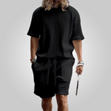 Cooles Sommer- Hemd & kurze Hosen-Set - Alfy – Schwarz