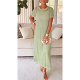 Cordelia | Damen Cut-Out Maxikleid Lochmuster – Hellgrün