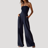Cordelia | Damen Trägerloser Wide Leg Jumpsuit – Dunkelblau