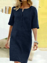 Cordelia | Damen V-Ausschnitt Kurzarm Kleid – Marineblau