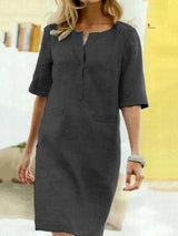 Cordelia | Damen V-Ausschnitt Kurzarm Kleid – Schwarz