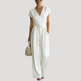 Cordova | Damen V-Ausschnitt Wide Leg Jumpsuit – Weiß