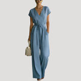 Cordova | Damen V-Ausschnitt Wide Leg Jumpsuit – Blau