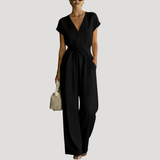 Cordova | Damen V-Ausschnitt Wide Leg Jumpsuit – Schwarz