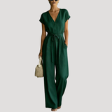 Cordova | Damen V-Ausschnitt Wide Leg Jumpsuit – Dunkelgrün