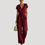 Cordova | Damen V-Ausschnitt Wide Leg Jumpsuit – Burgunder