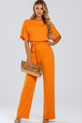 Cordula | Damen Rundhals Jumpsuit mit weiten Beinen – Orange