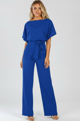 Cordula | Damen Rundhals Jumpsuit mit weiten Beinen – Blau