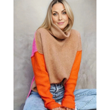 Cosima | Damen Orange Rollkragenpullover im Oversize Stil mit Strick – Orange
